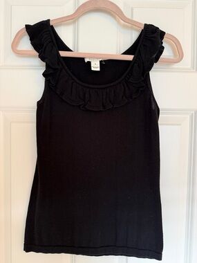 WHBM Black Ruffle-Trim Sleeveless Top